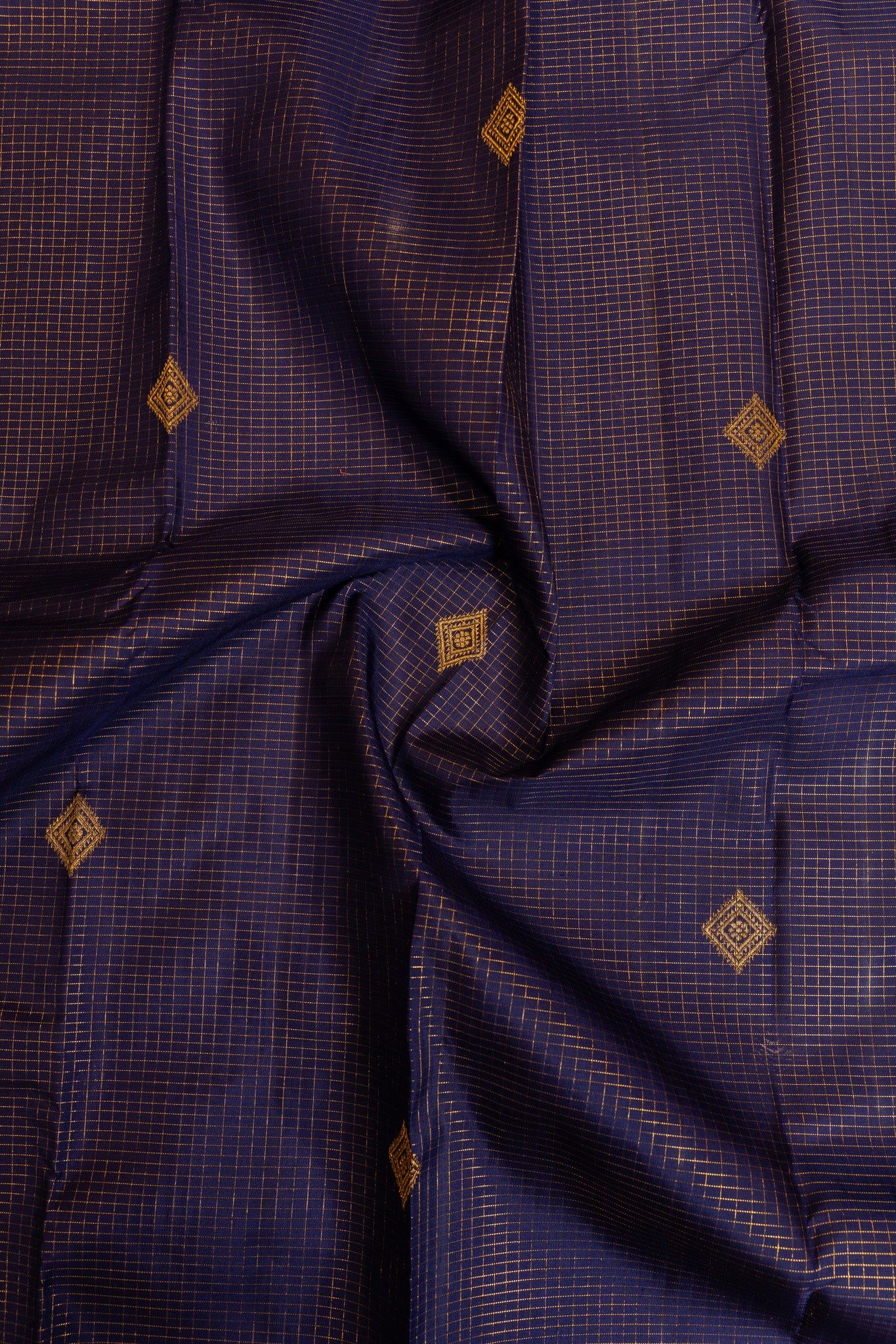 Dark blue and peach traditional pure Kanchipuram silk saree