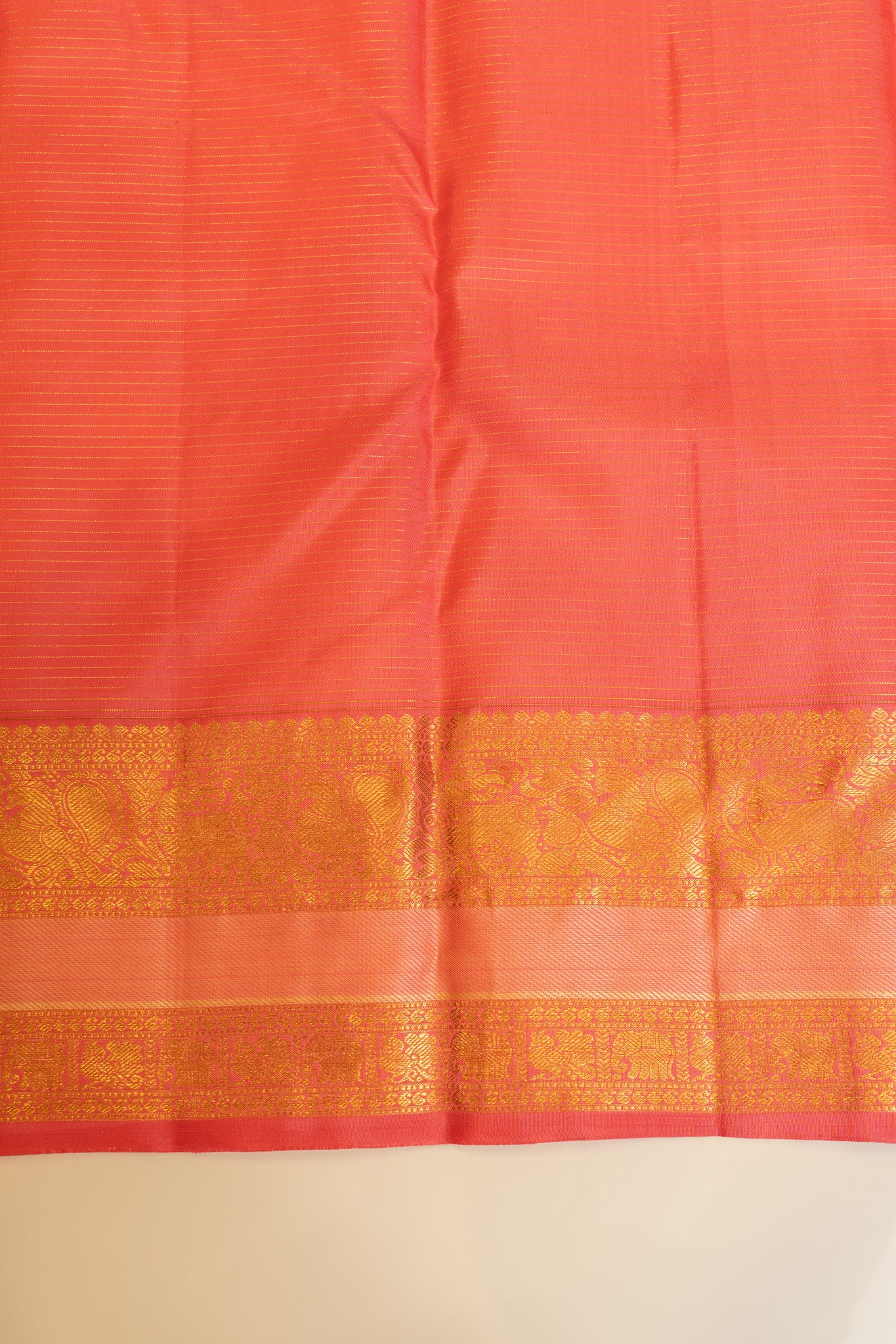 Dark blue and peach traditional pure Kanchipuram silk saree