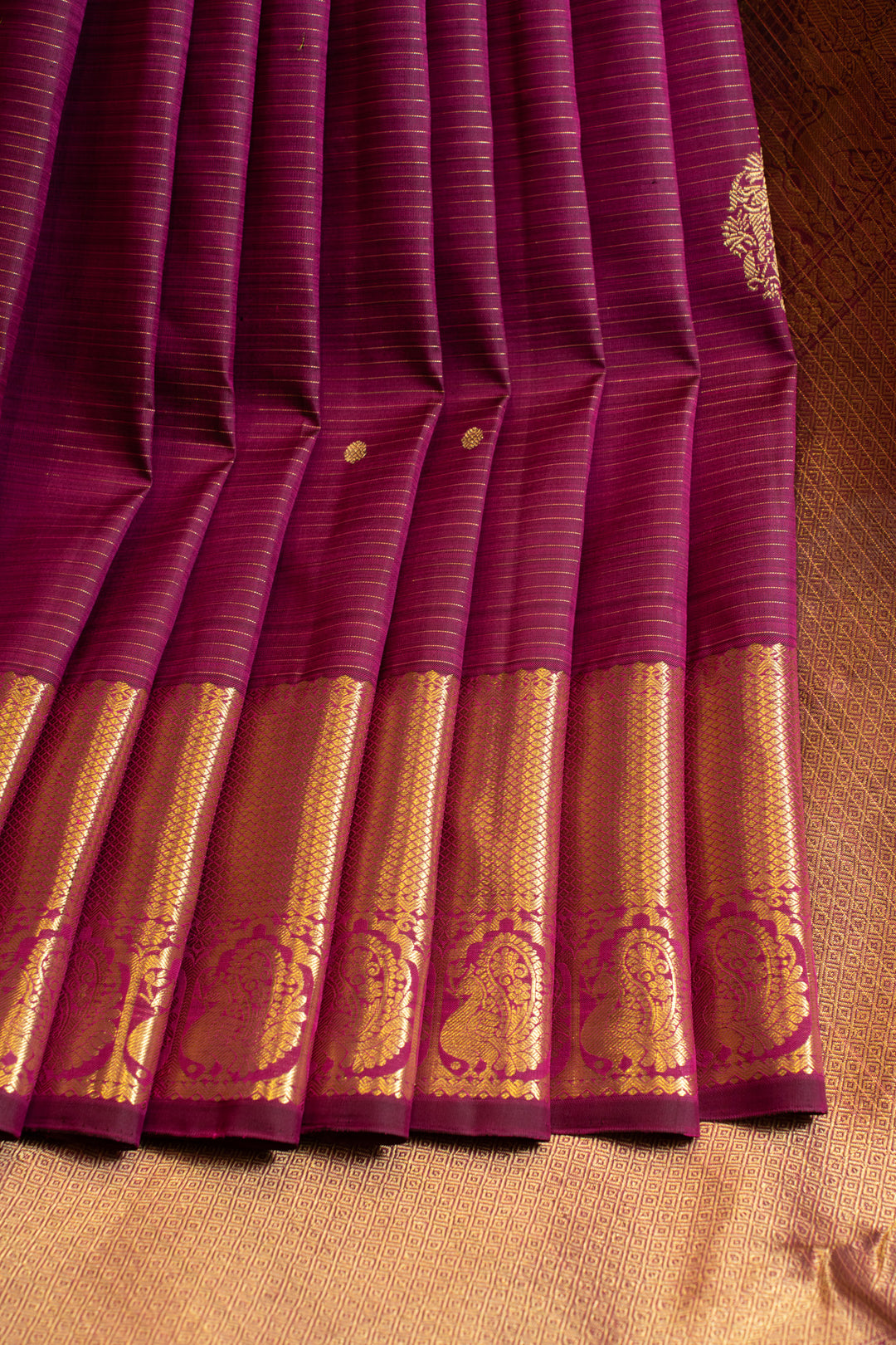 Magenta purple vairaoosi stripes pure Kanchipuram silk saree