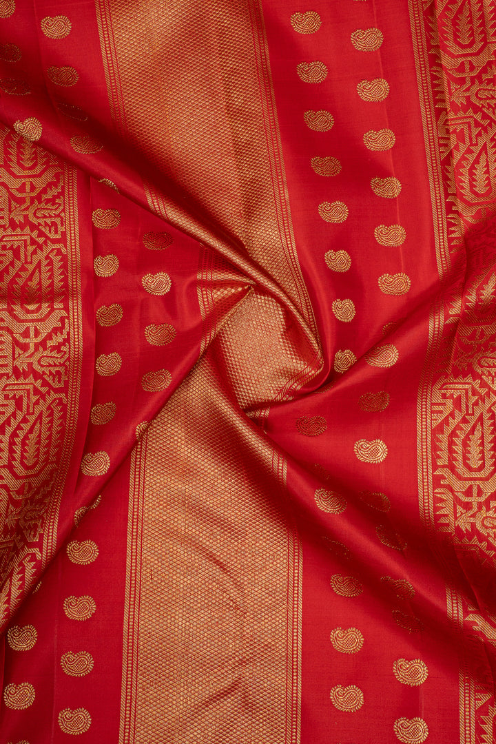 Peacock Blue Stripes &amp; Orange Paithani Border Pure Kanchipuram Silk Saree