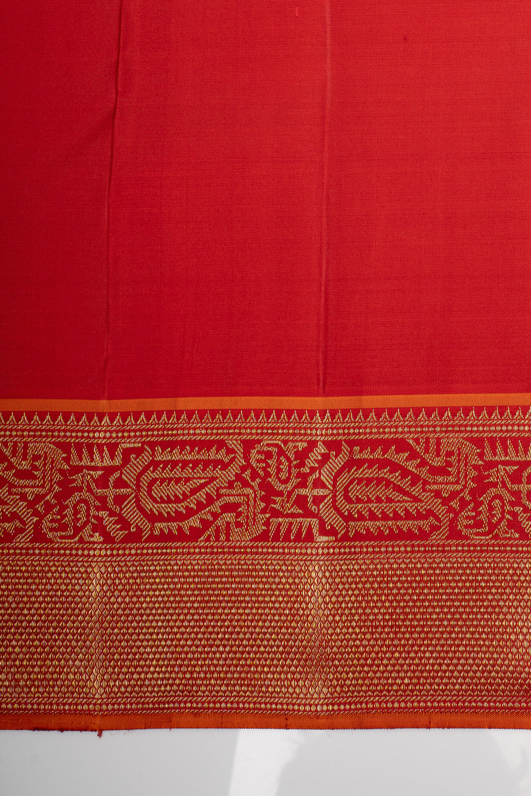 Peacock Blue Stripes &amp; Orange Paithani Border Pure Kanchipuram Silk Saree