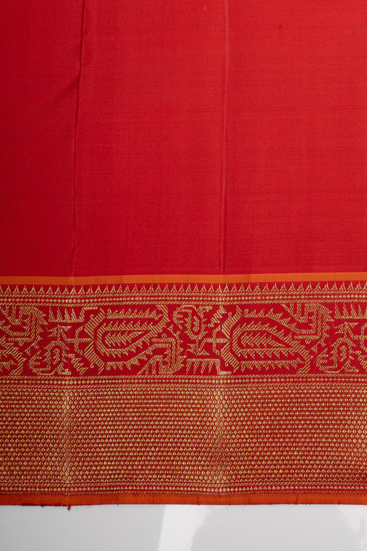 Peacock Blue Stripes &amp; Orange Paithani Border Pure Kanchipuram Silk Saree