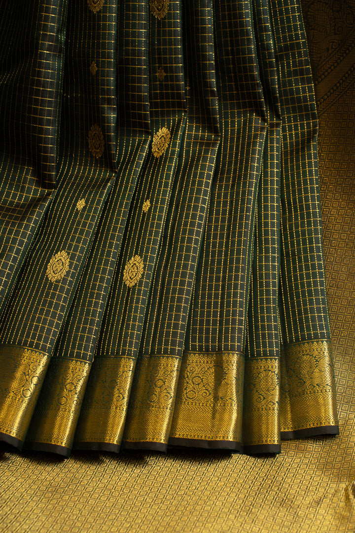 Bottle green vairaoosi pure Kanchipuram silk saree