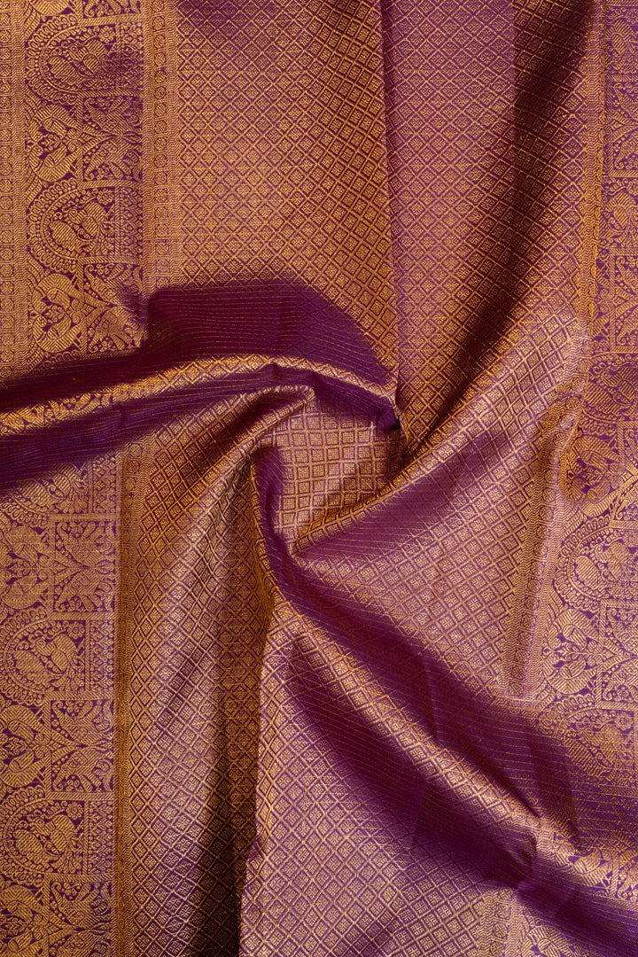 Aubergine purple vairaoosi pure Kanchipuram silk saree
