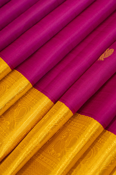 Magenta and yellow traditional pure Kanchipuram silk saree