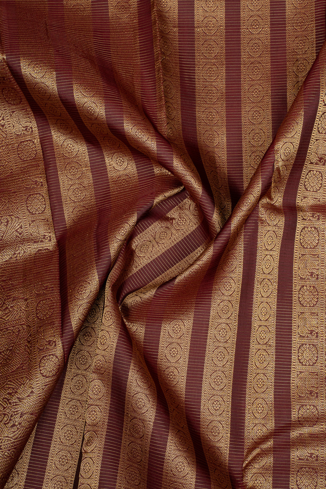 Rust Orange and Brown Zari Checks Pure Kanchipuram Silk Saree