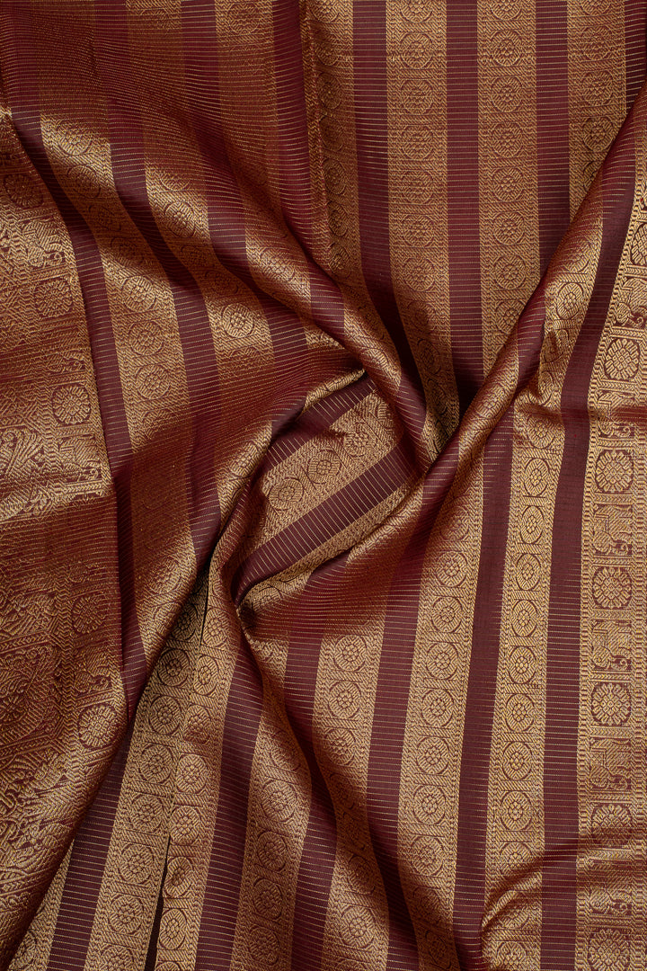 Rust Orange and Brown Zari Checks Pure Kanchipuram Silk Saree