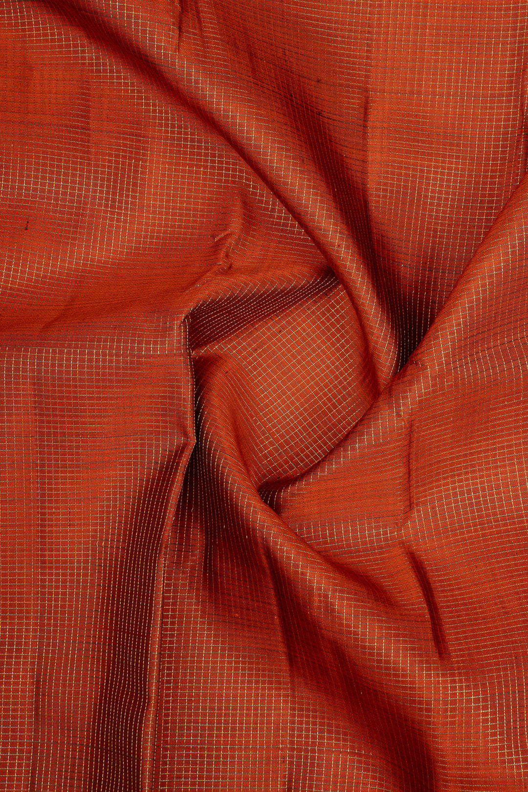 Rust Orange and Brown Zari Checks Pure Kanchipuram Silk Saree