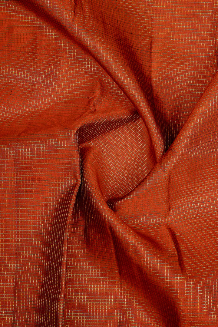 Rust Orange and Brown Zari Checks Pure Kanchipuram Silk Saree