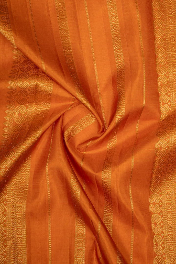 Vintage Blue &amp; Rust Orange Pure Kanchipuram Silk Saree