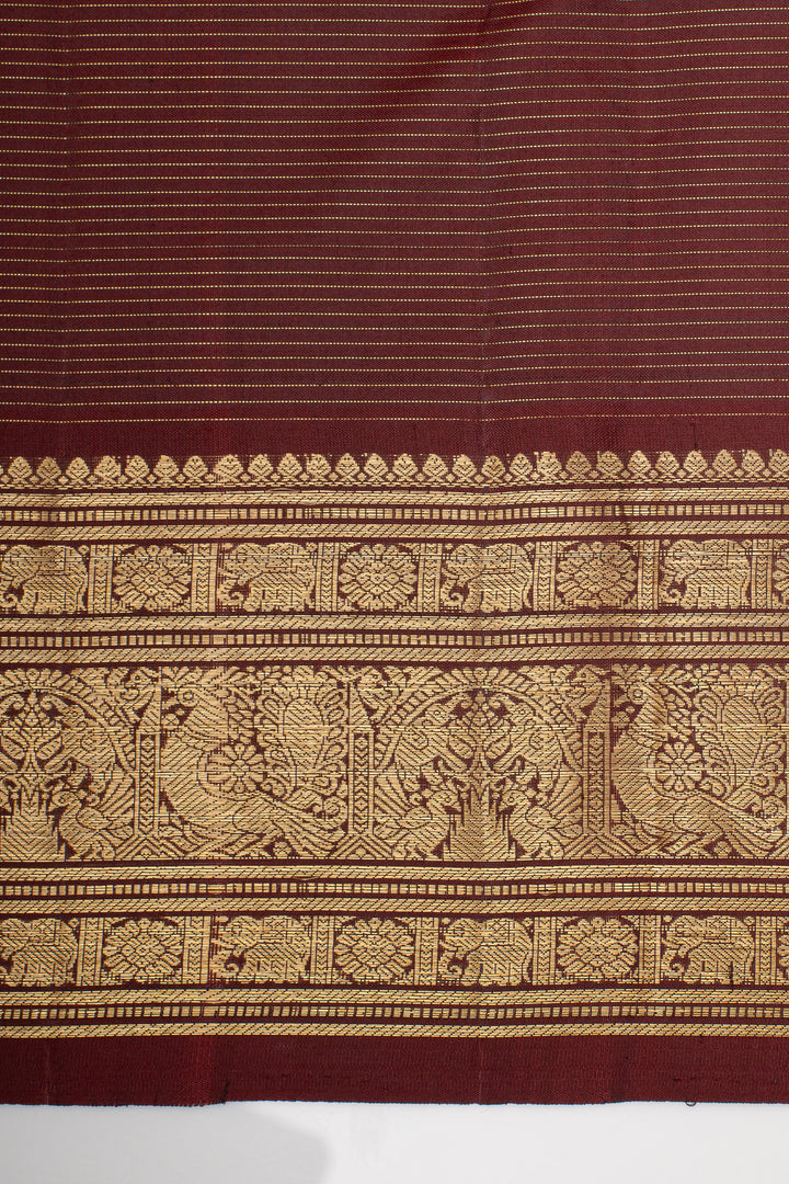 Rust Orange and Brown Zari Checks Pure Kanchipuram Silk Saree