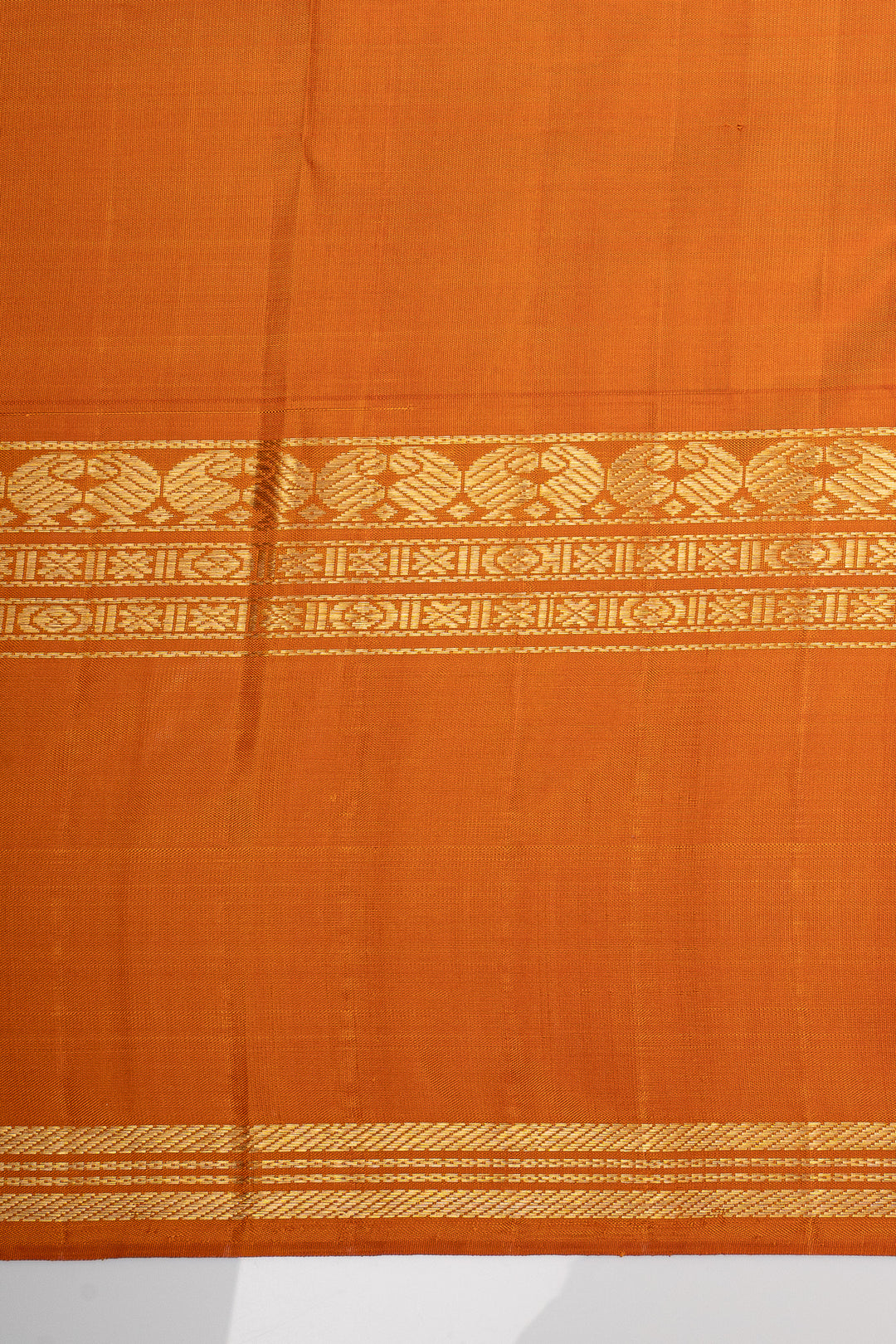 Vintage Blue &amp; Rust Orange Pure Kanchipuram Silk Saree