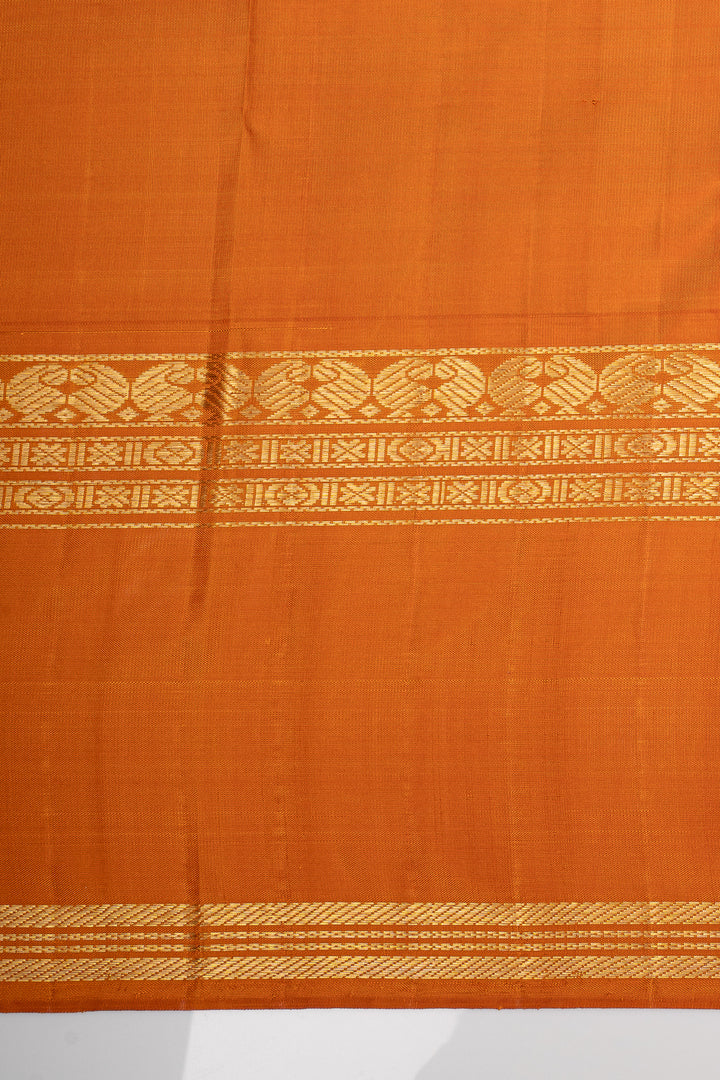 Vintage Blue &amp; Rust Orange Pure Kanchipuram Silk Saree