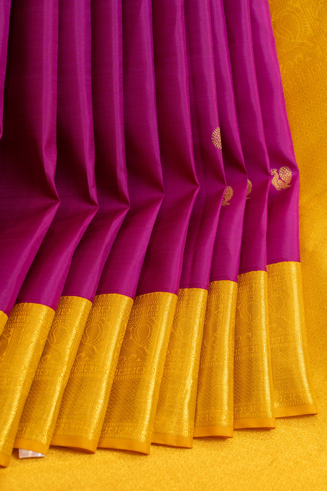 Magenta and yellow traditional pure Kanchipuram silk saree