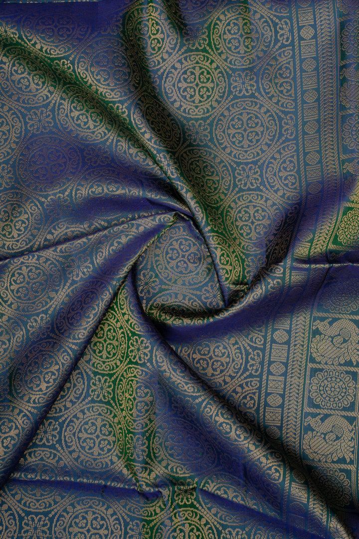 Peacock Blue Traditional Pure Soft Silk Saree