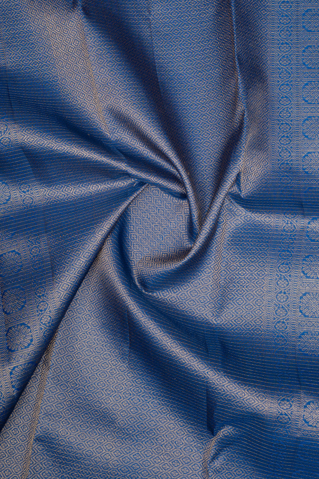 Peacock Blue Zari Checks Pure Kanchipuram Silk Saree