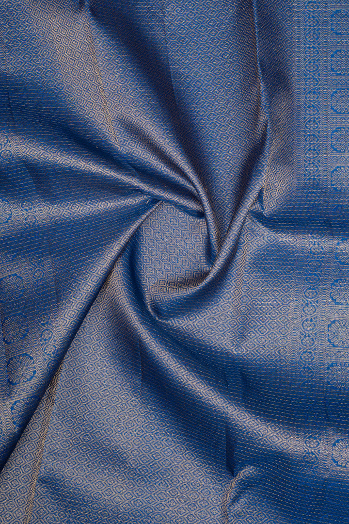 Peacock Blue Zari Checks Pure Kanchipuram Silk Saree