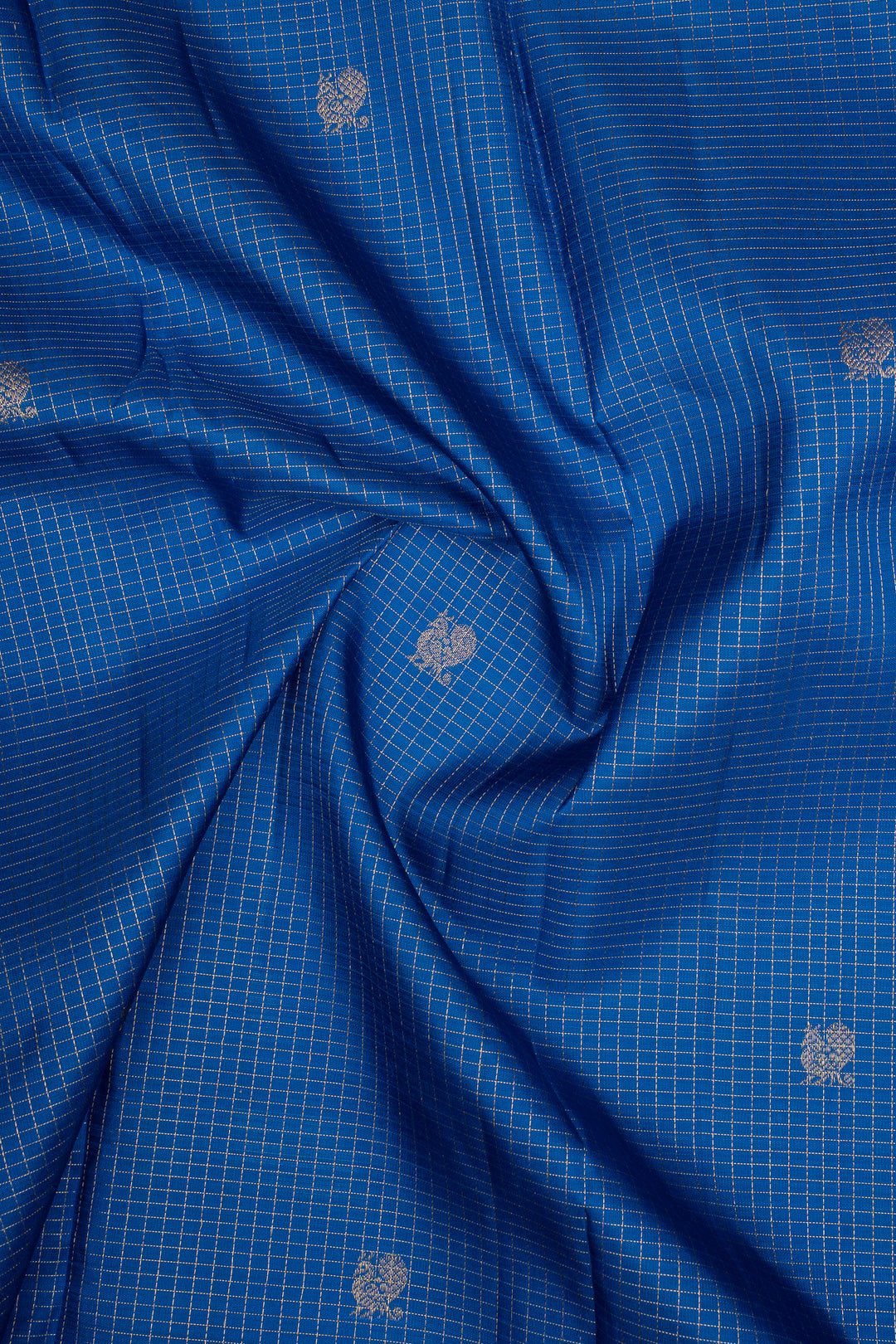 Peacock Blue Zari Checks Pure Kanchipuram Silk Saree