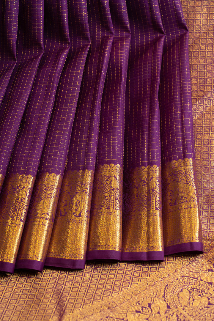Aubergine purple vairaoosi pure Kanchipuram silk saree