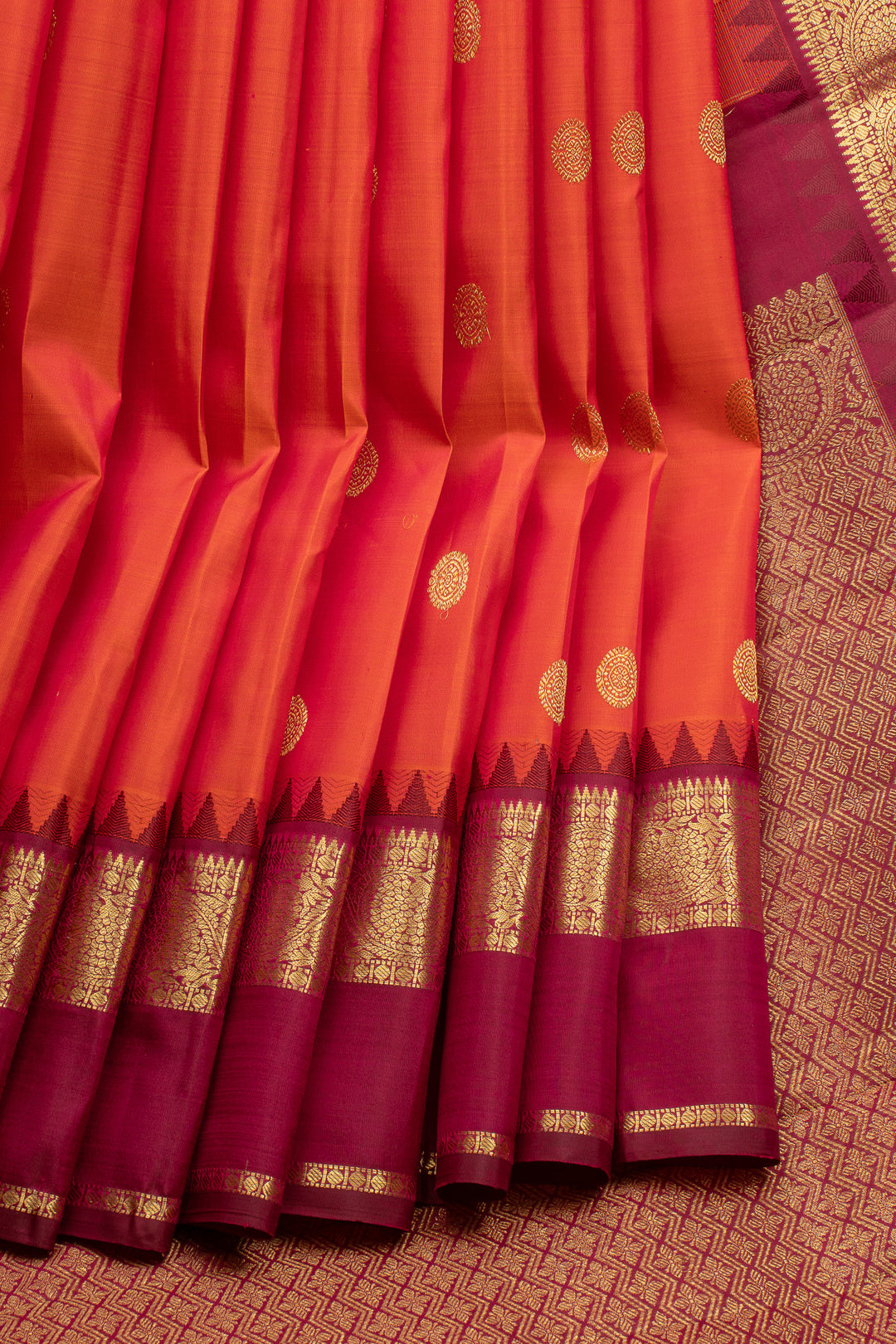Rust Orange Traditional Pure Kanchipuram Silk Saree