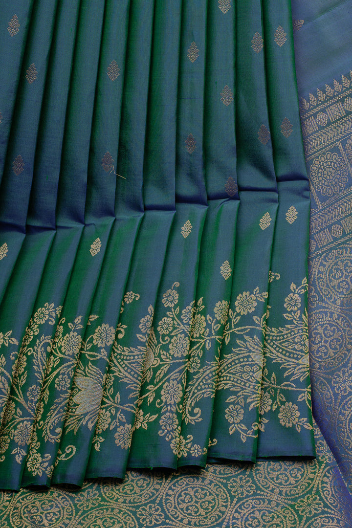 Peacock Blue Traditional Pure Soft Silk Saree