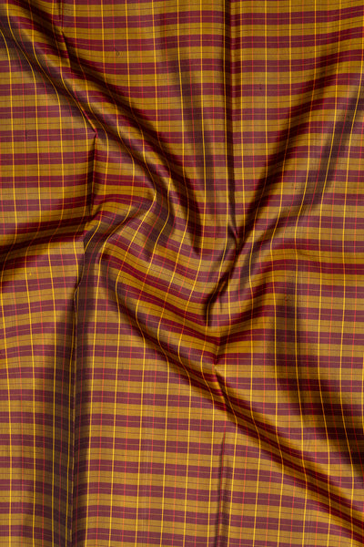 Mustard Maroon Checks Korvai Pure Kanjivaram Silk Sari - Clio Silks