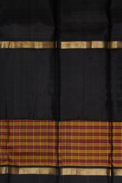 Mustard Maroon Checks Korvai Pure Kanjivaram Silk Sari - Clio Silks