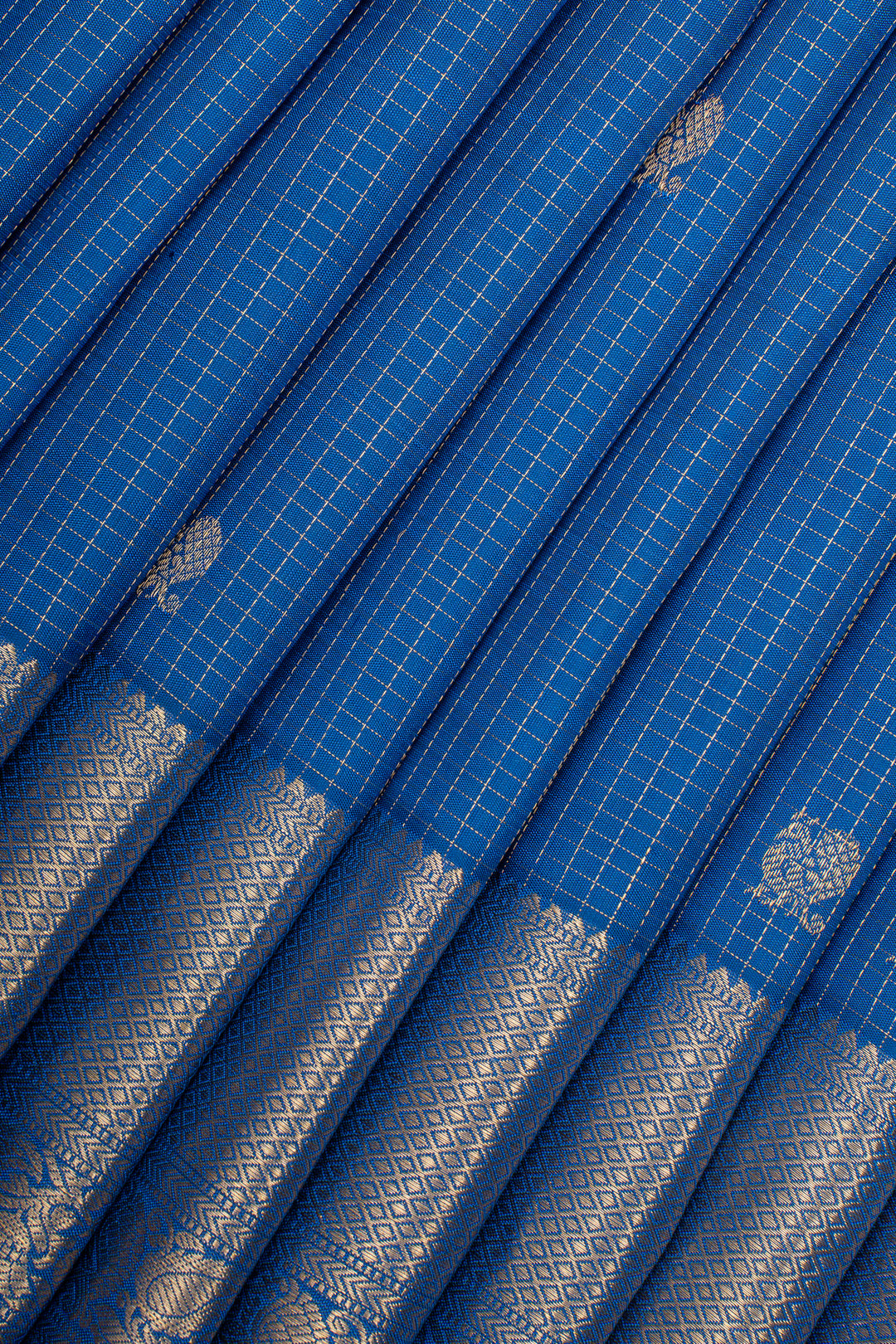 Peacock Blue Zari Checks Pure Kanchipuram Silk Saree