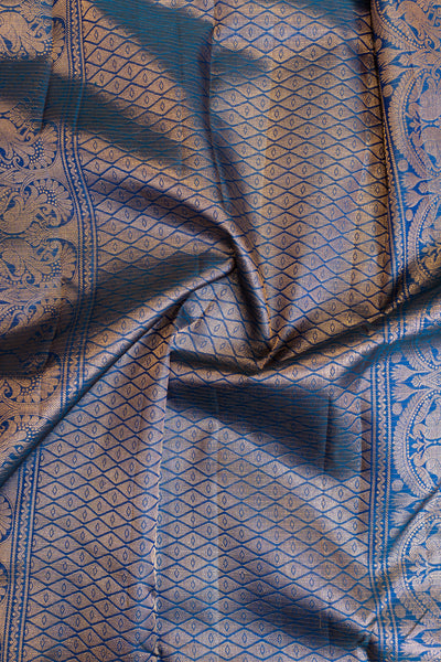 Peacock blue vairaoosi stripes pure Kanchipuram silk saree