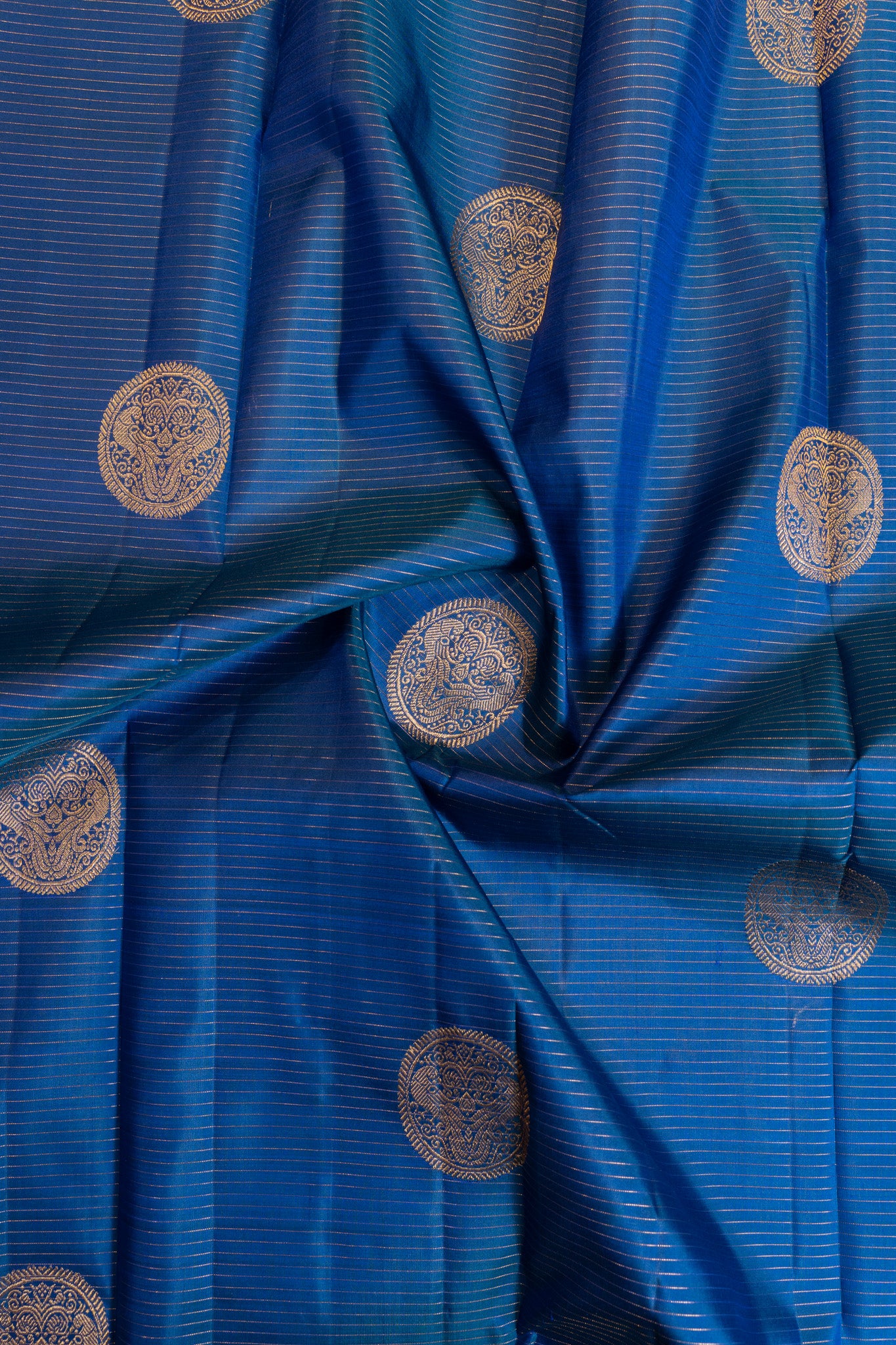 Peacock blue vairaoosi stripes pure Kanchipuram silk saree