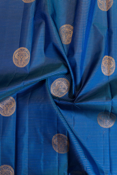 Peacock blue vairaoosi stripes pure Kanchipuram silk saree