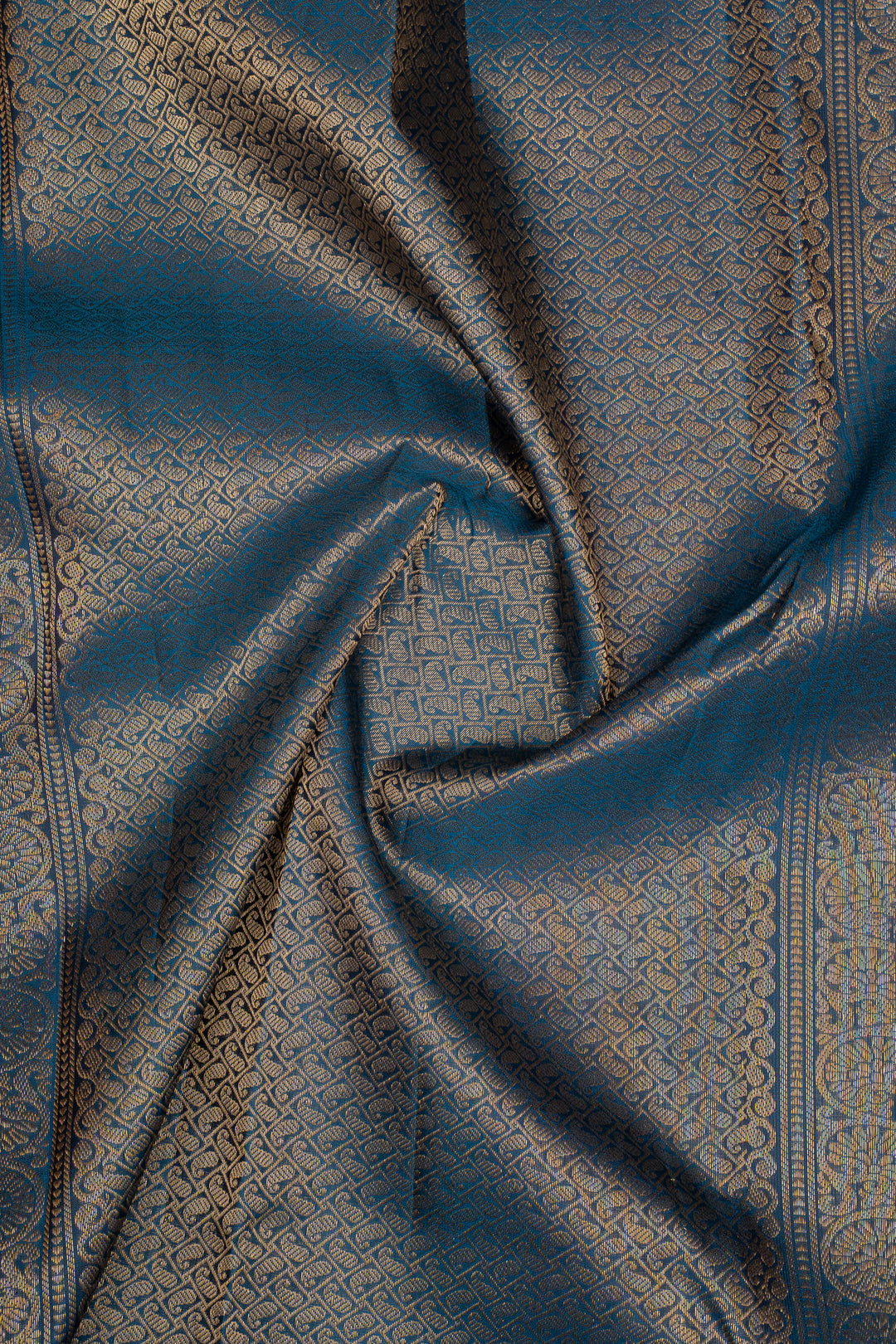 Mustard and Peacock Blue Stripes Pure Kanchipuram Silk Saree
