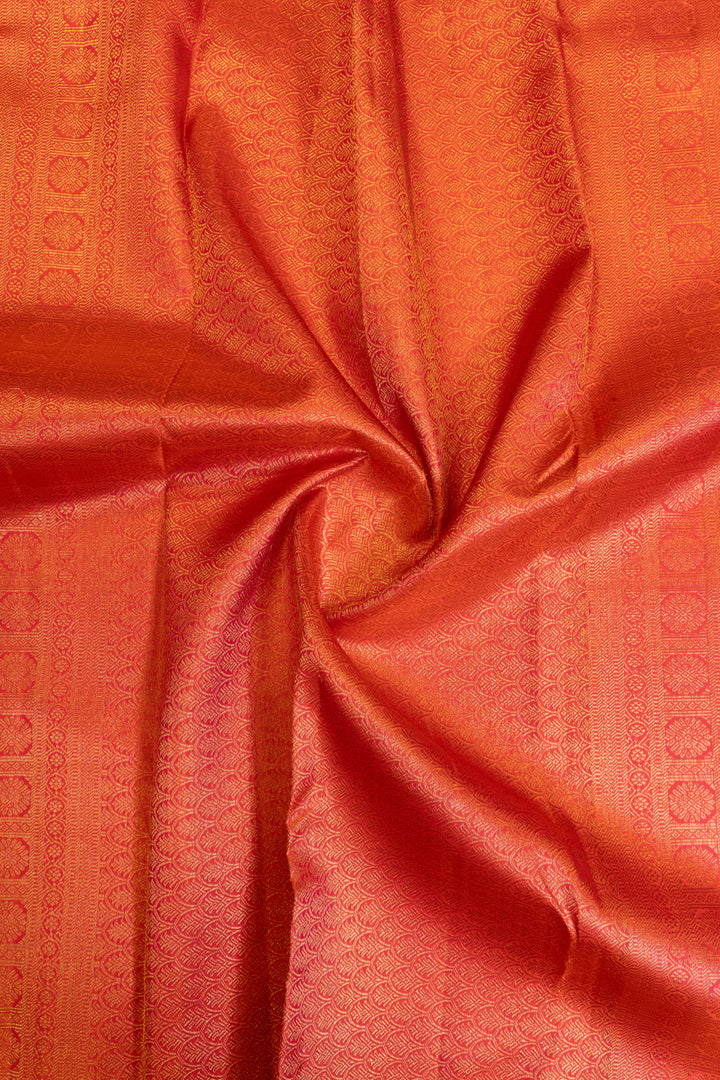 Peach orange thilakam pure Kanchipuram silk saree