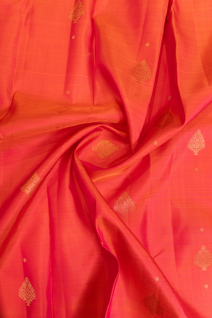 Peach orange thilakam pure Kanchipuram silk saree