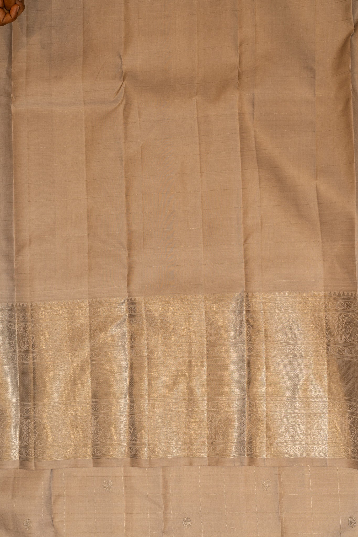 Silverish grey checks pure Kanchipuram silk saree