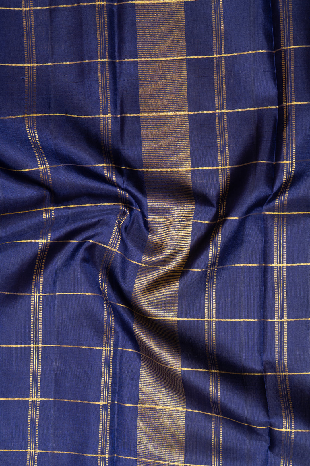 Pink and Navy Blue Half and Half Checks Kanjivaram Silk Sari - Clio Silks