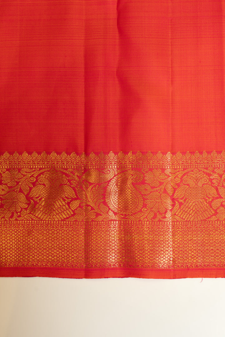Peach orange thilakam pure Kanchipuram silk saree