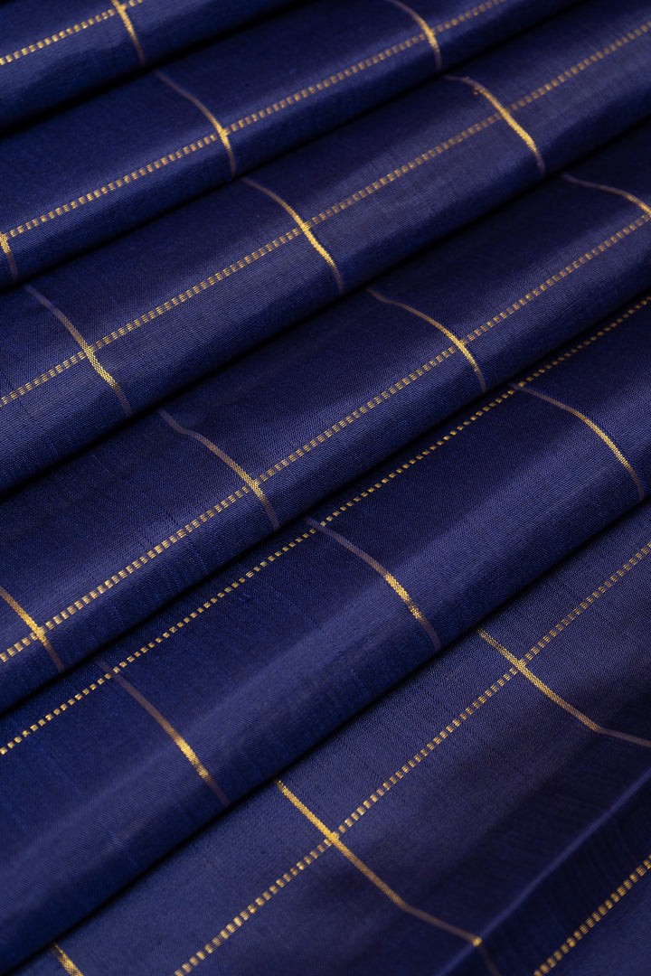 Pink and Navy Blue Half and Half Checks Kanjivaram Silk Sari - Clio Silks