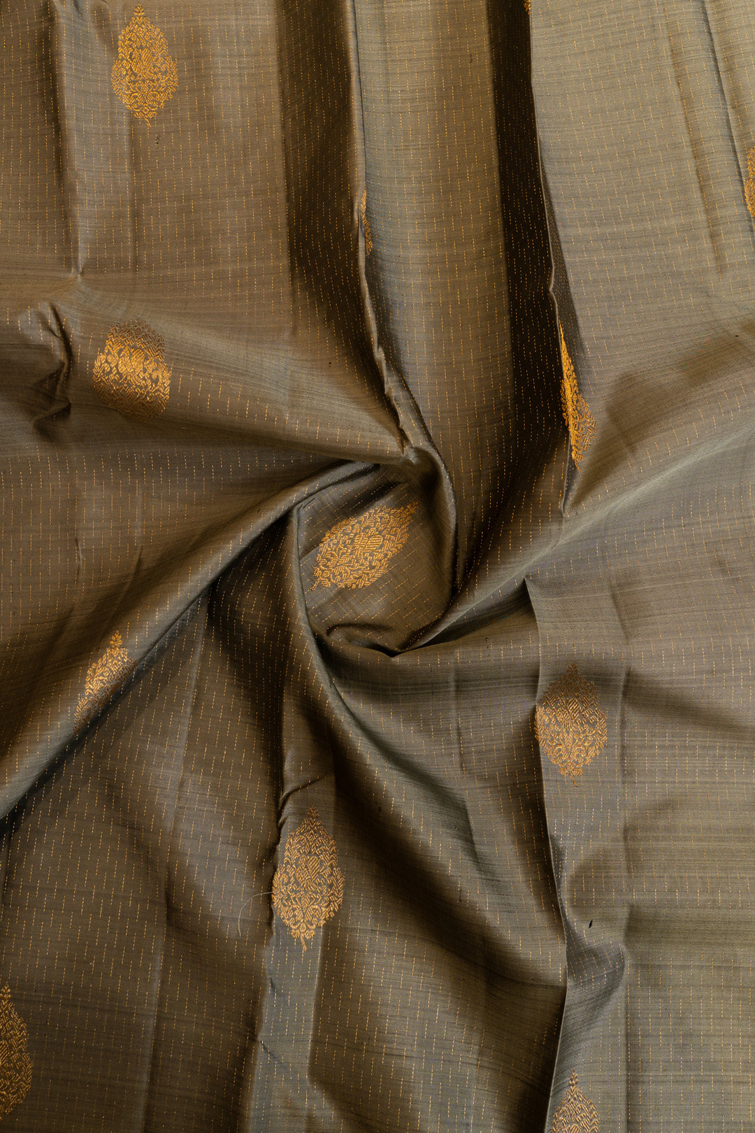 Grey and maroon raindrop motifs traditional pure Kanchipuram Silk saree