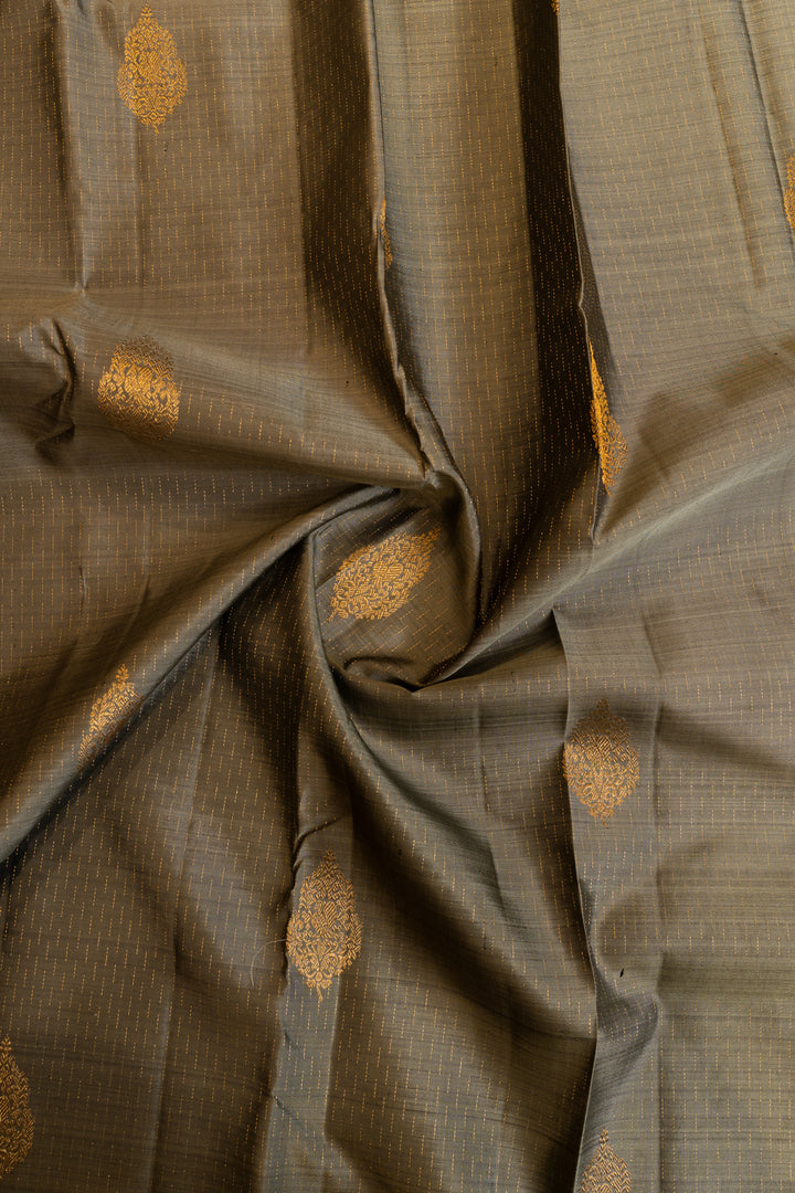 Grey and maroon raindrop motifs traditional pure Kanchipuram Silk saree
