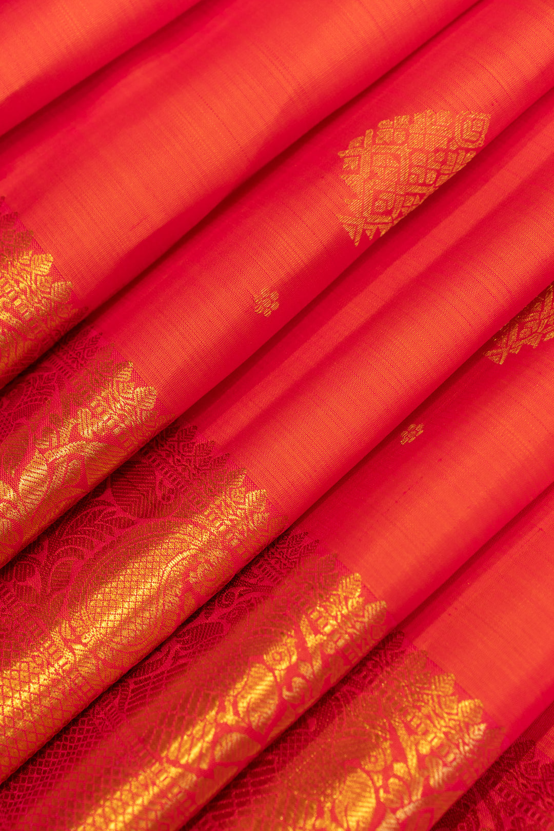 Peach orange thilakam pure Kanchipuram silk saree