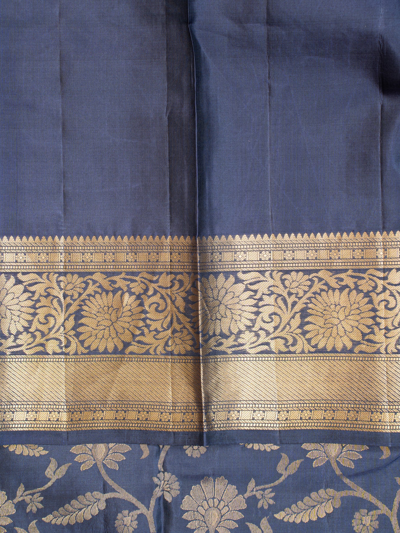 Navy Blue Floral Brocade Pure Kanchipuram Silk Saree - Clio Silks