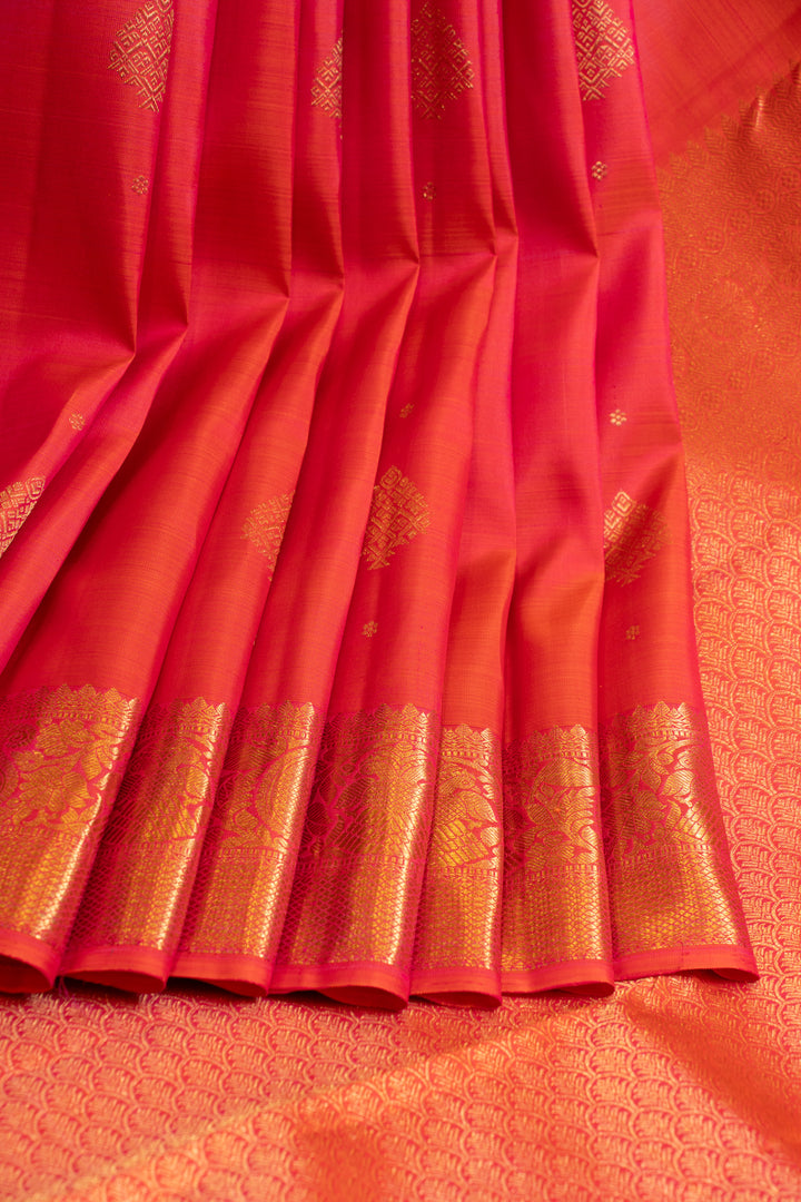 Peach orange thilakam pure Kanchipuram silk saree
