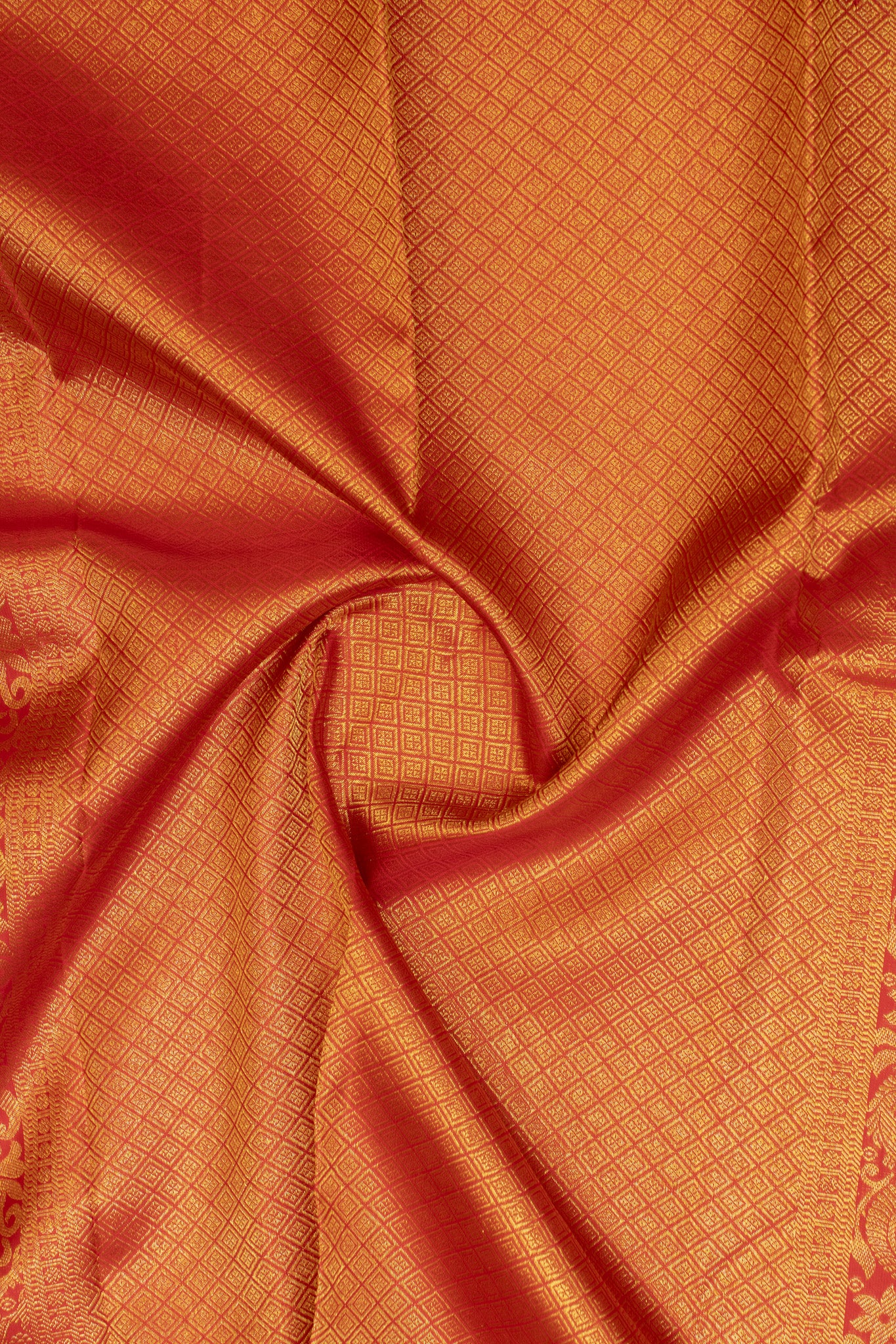 Flamingo pink and red traditional pure Kanchipuram silk saree