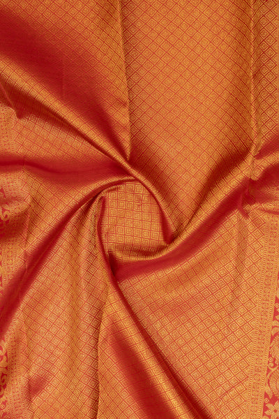 Flamingo pink and red traditional pure Kanchipuram silk saree