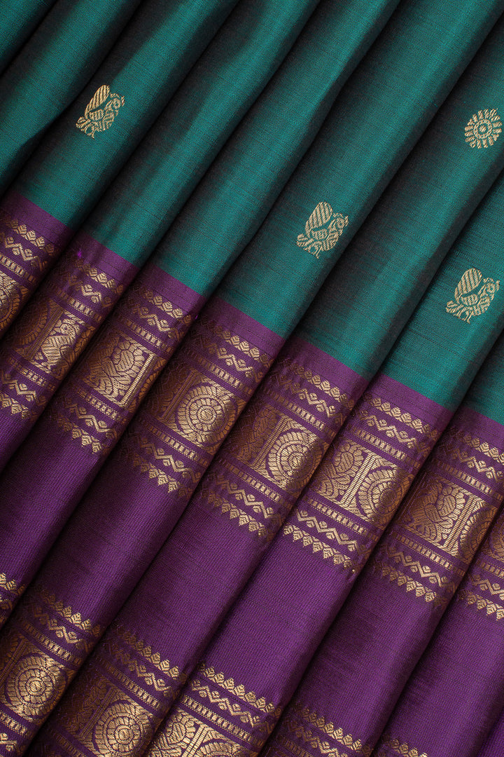 Peacock Blue Traditional Pure Kanchipuram Silk Saree