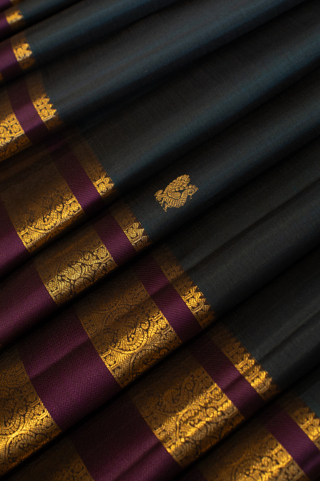 Peacock blue and purple pure Kanchipuram silk saree