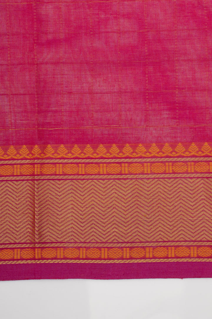 Pink Checks Pure Cotton Saree
