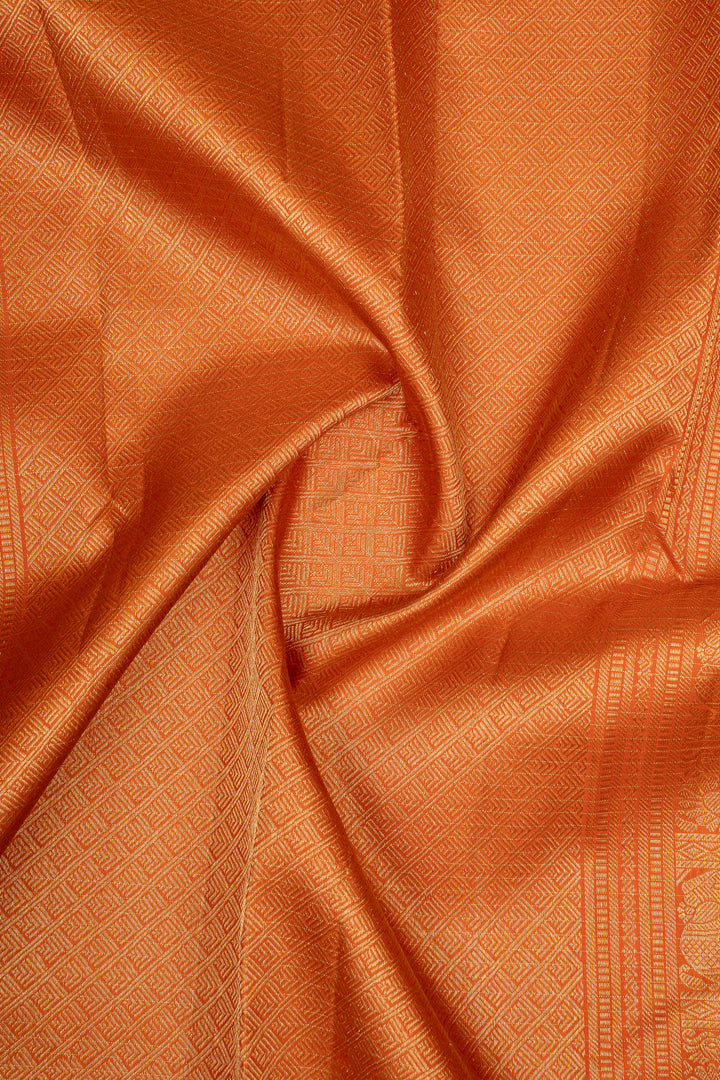Rust Orange Stripes Pure Kanchipuram Silk Saree