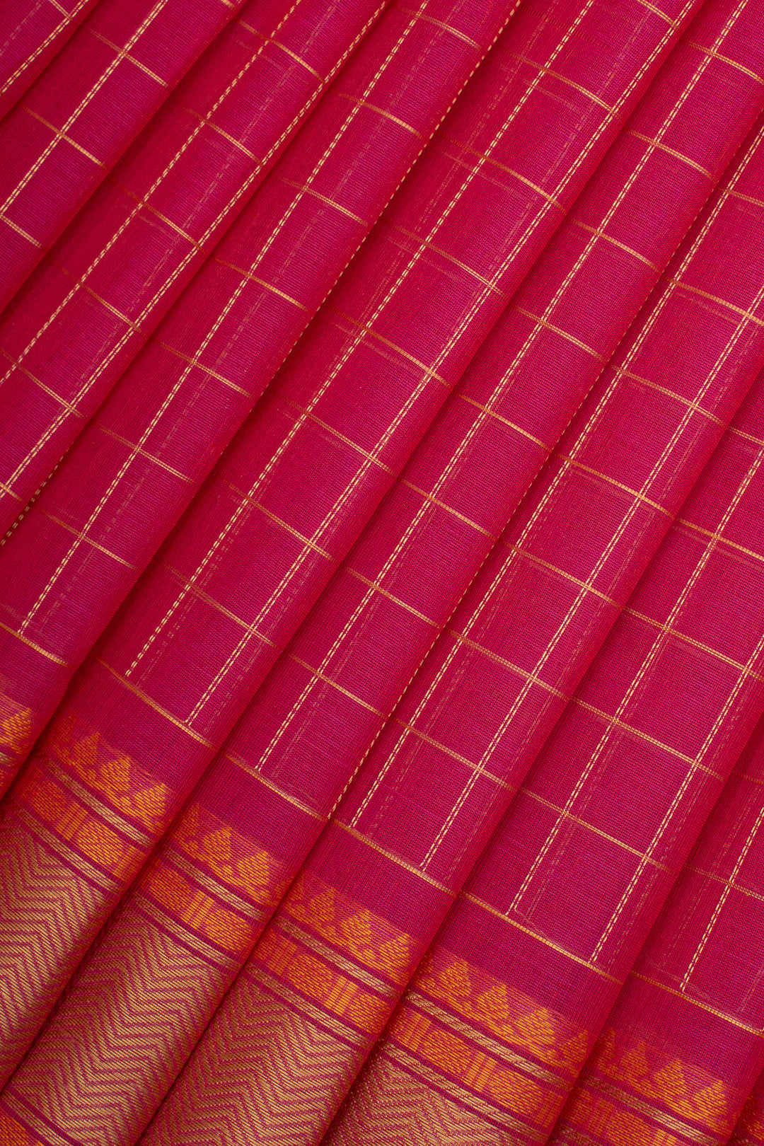 Pink Checks Pure Cotton Saree